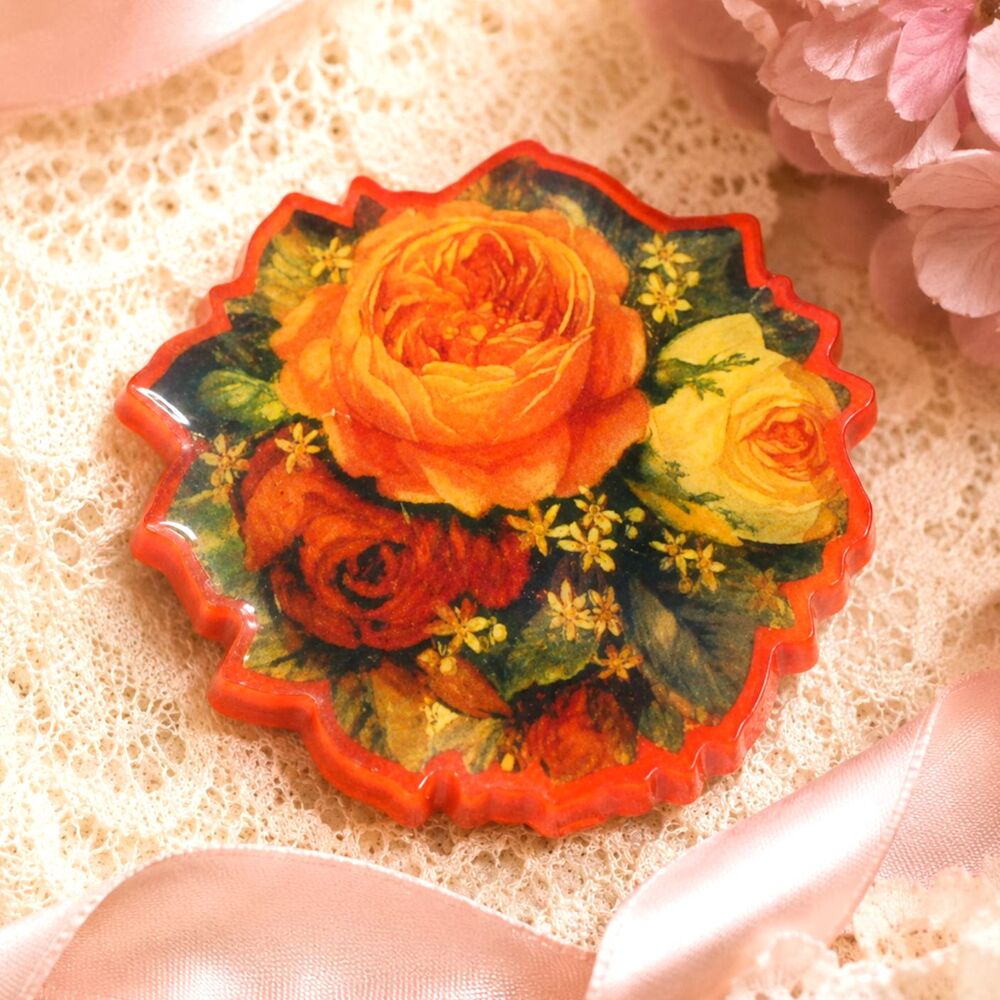 Vintage Hallmark 1980s Red Plastic Rose Bouquet Pin